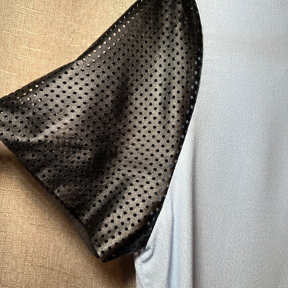 Lush Light Blue Top with Faux Leather Mesh Sleeves - Picture 2 of 6